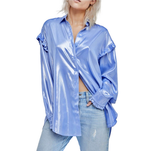Free People All Your Love blue shimmer shirt